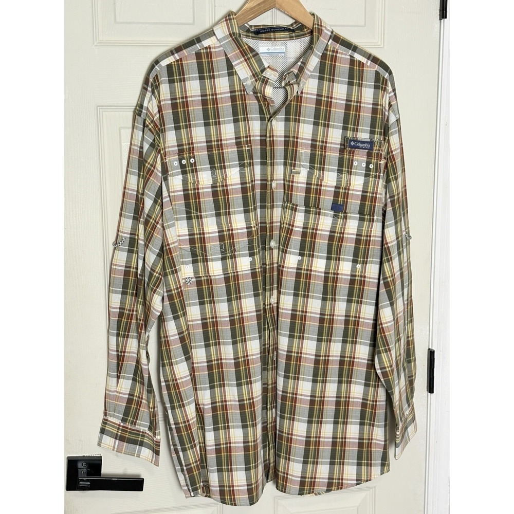 Columbia Super Bonehead Mens XL Plaid Woven Button Down Shirt Pockets LS